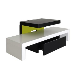 MEUBLE bois laqué noir et blanc 2 plateaux+tiroir  largeur 1150 ZIPZA