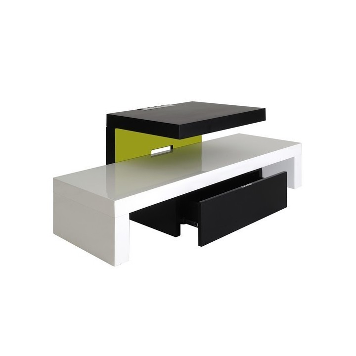 MEUBLE bois laqué noir et blanc 2 plateaux+tiroir  largeur 1150 ZIPZA
