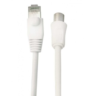 Cordon balun RJ45-TV connecteur IEC 9,52mm-L:2 m-Blanc(Terrestre