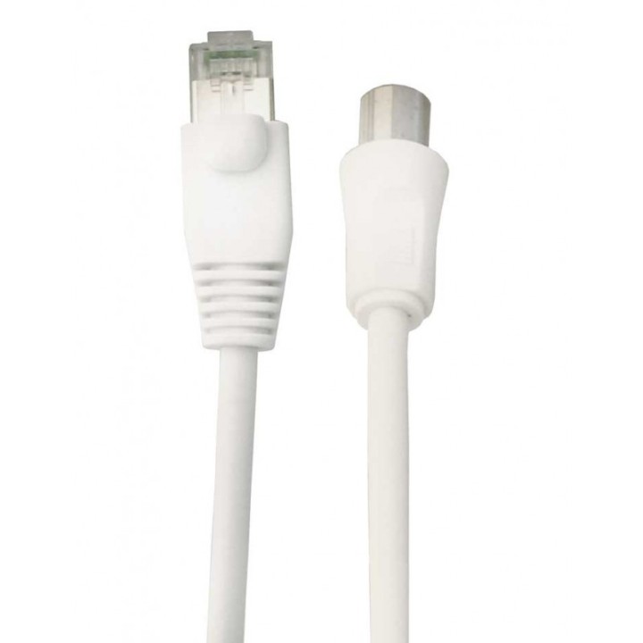 Cordon balun RJ45-TV connecteur IEC 9,52mm-L:2 m-Blanc(Terrestre
