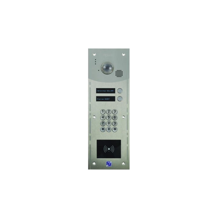 Interphone 2 boutons avec clavier codé +lecteur de badges mains-