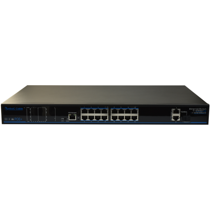 SWITCH MANAGEABLE 250W-16×100Mb/POE+& 2x1000Mb & 1SFP Boite 1 PC