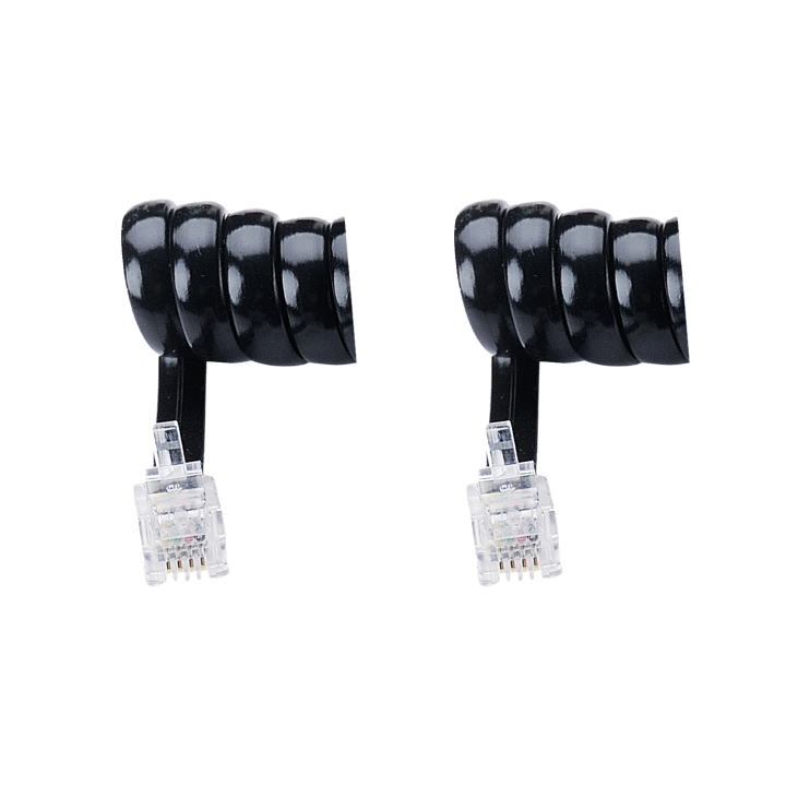 Cordon RJ9 M/M-gaine pvc spiralée noire-2m