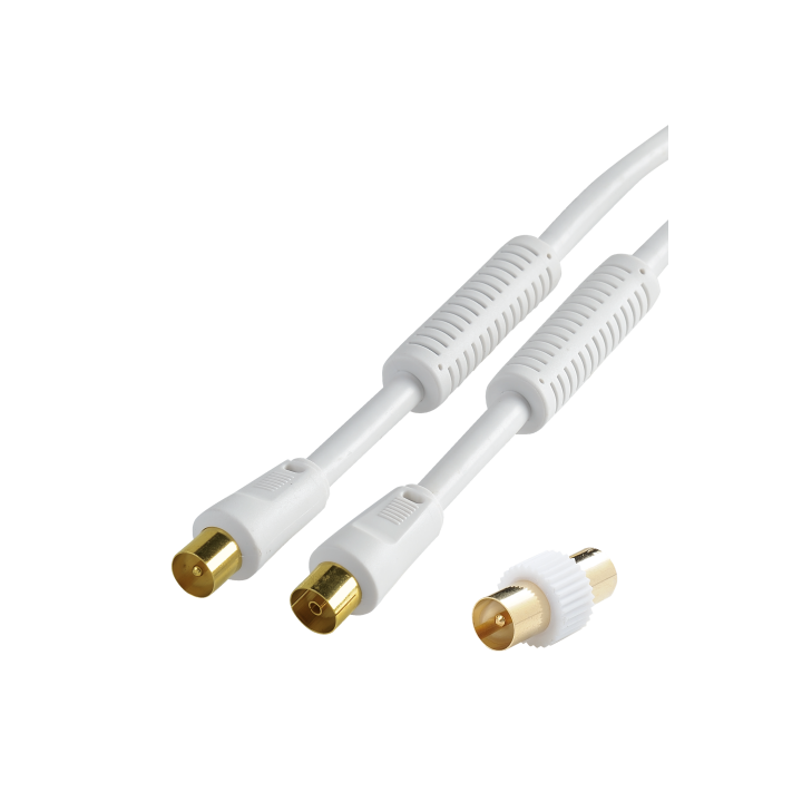 CORDON TV 9.52 male//femelle filtré+adaptateur m/m 2 mètres