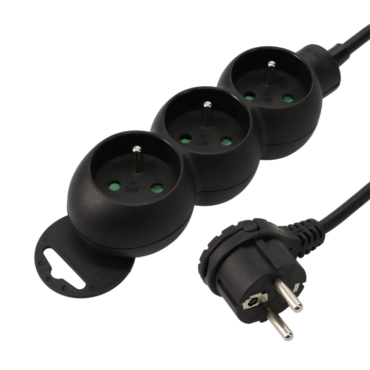 Bloc multiprises-3 prises x (2 P+T)-3 x 1mm²-16A-3680W-noir-1m