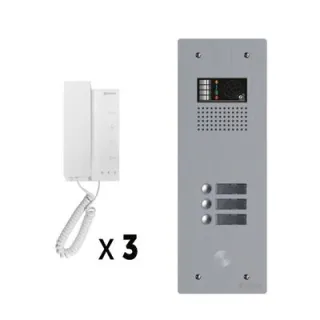 Kit Audio 3 Appels Bus G2P Avec Platine Monobloc Alu 1 Rangée 3 Boutons