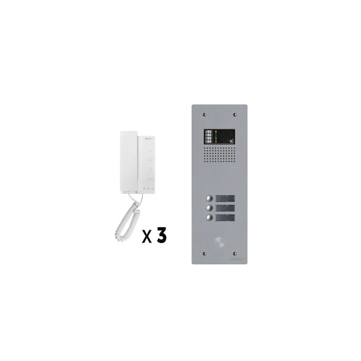 Kit Audio 3 Appels Bus G2P Avec Platine Monobloc Alu 1 Rangée 3 Boutons