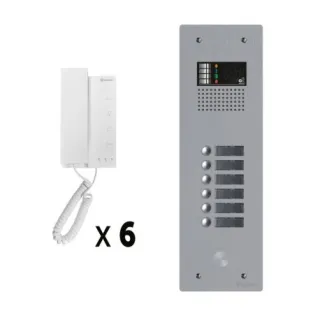 Kit Audio 6 Appels Bus G2P Avec Platine Monobloc Alu 1 Rangée 6 Boutons