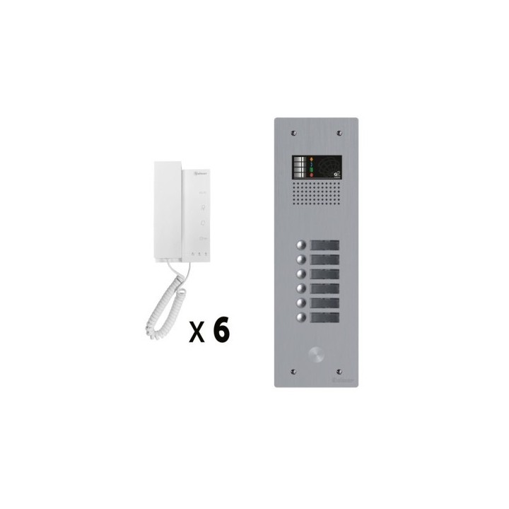 Kit Audio 6 Appels Bus G2P+Platine Monobloc Alu 1 Rangée 6 Bout