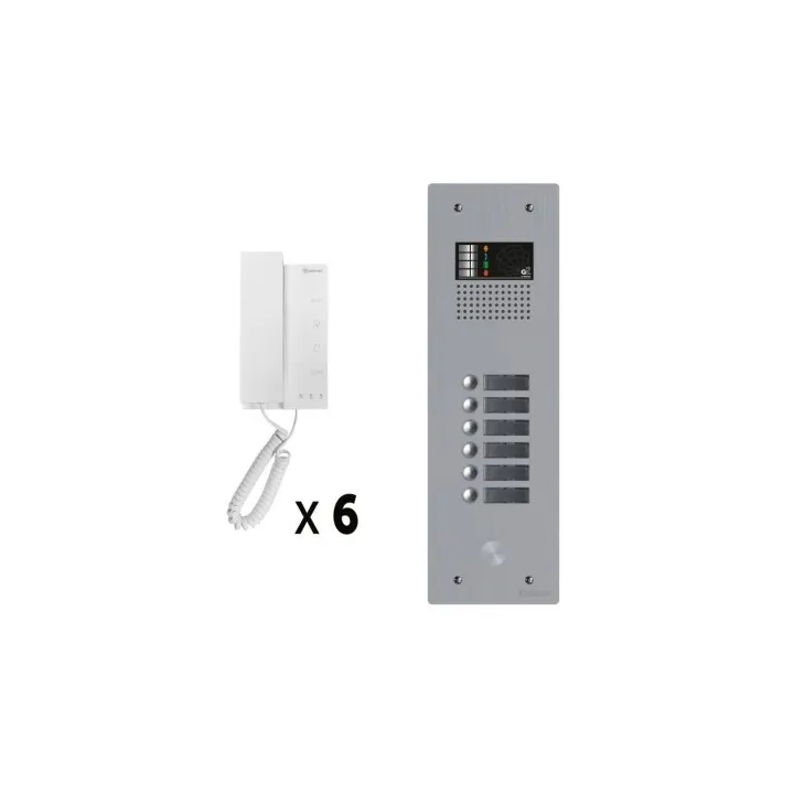 Kit Audio 6 Appels Bus G2P Avec Platine Monobloc Alu 1 Rangée 6 Boutons
