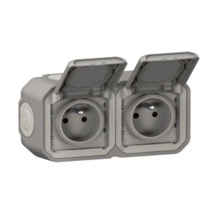 Prise De Courant 2X2P+T Horizontale Plexo Complet Saillie Gris