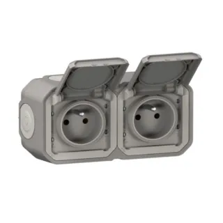 Prise De Courant 2X2P+T Horizontale Plexo Complet Saillie Gris