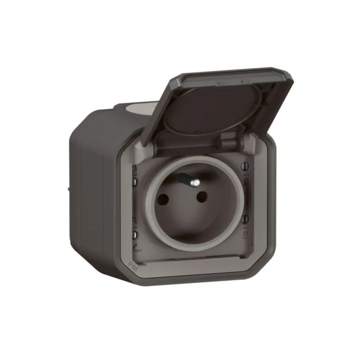 Prise De Courant 2P+T Plexo Complet Saillie Anthracite