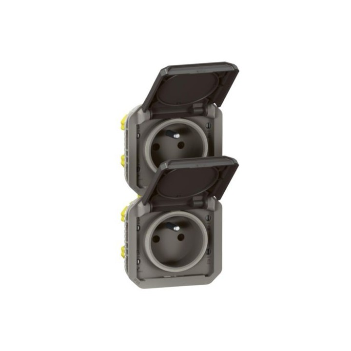 Prise de courant 2x2P+T verticale Plexo composable anthracite