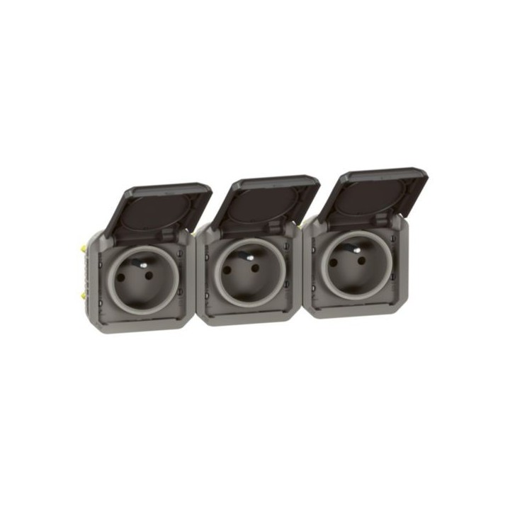 Prise de courant 3x2P+T horizontale Plexo composable anthracite