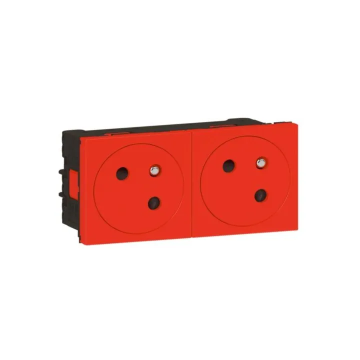 Prise 2X2P+T Surface Mosaic Link À Raccordement Latéral 4 Modules - Rouge