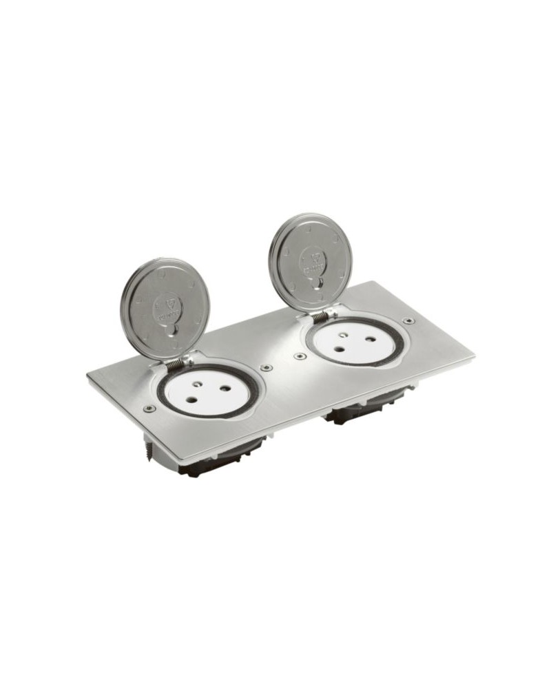 Prise De Sol Double 2P+T Surface 16A 250V Platine Rectangulaire - Inox Brossé