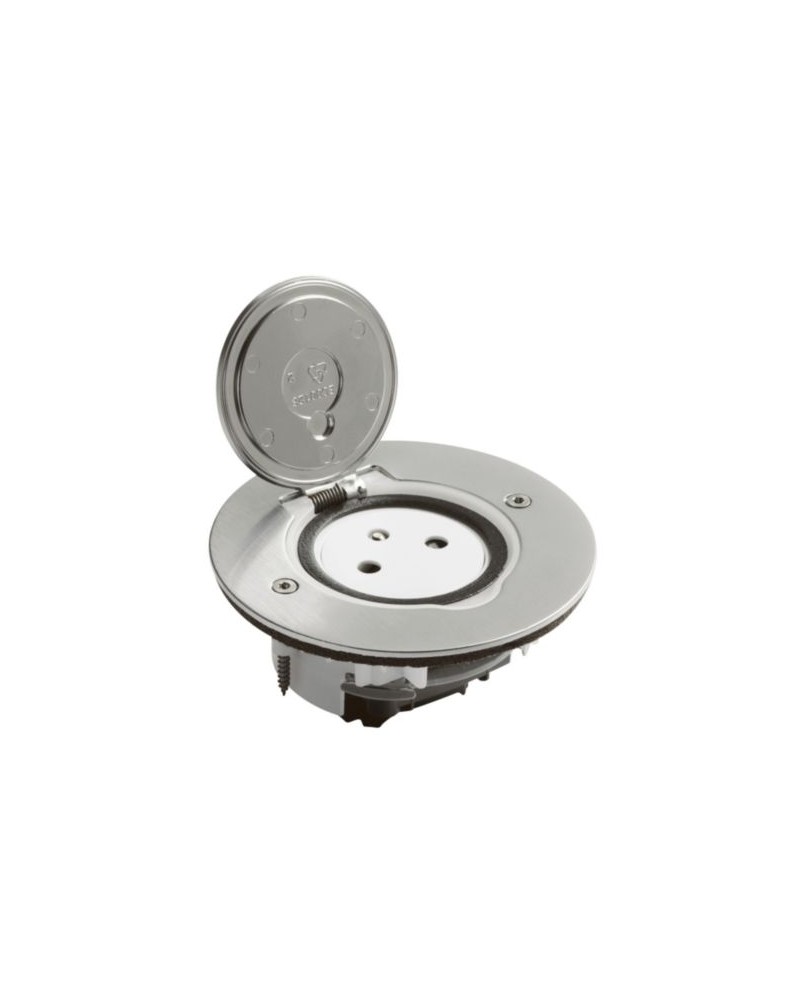 Prise De Sol Simple 2P+T Surface 16A 250V Avec Platine Ronde - Inox Brossé