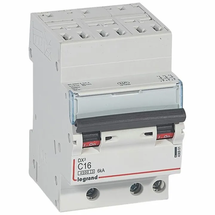 Disjoncteur Dx³4500 6Ka Bornes Auto/Vis 3P 400V~ 16A Courbe C - 3 Modules