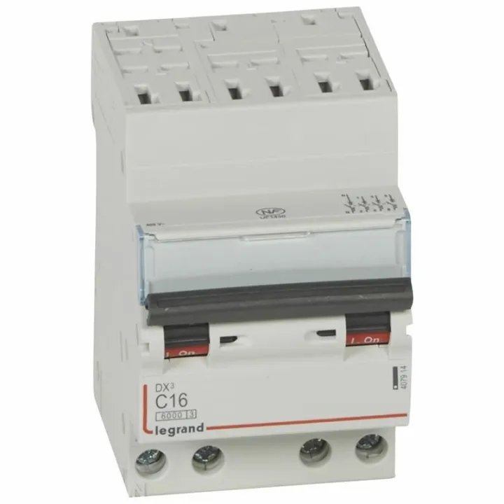 Disjoncteur Dx³ 6000 -Auto/Vis- 4P- 400V~-16A-Courbec-Peigne Hx³ Opti 4P -3M