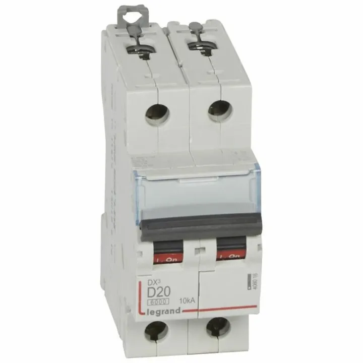 Disjoncteur Dx³6000 10Ka Arrivée Haute/Départ Bas Vis 2P 20A Courbe D - 2 Mod