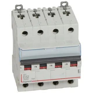 Disjoncteur Dx³ 6000-Vis/Vis-4P-400V~-32A-10Ka-Courbe D-Peigne Hx³ Trad 4P - 4M