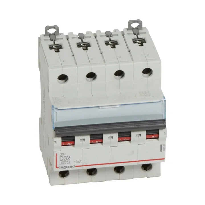Disjoncteur Dx³ 6000-Vis/Vis-4P-400V~-32A-10Ka-Courbe D-Peigne Hx³ Trad 4P - 4M