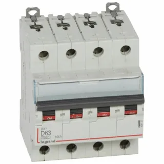 Disjoncteur Dx³ 6000-Vis/Vis-4P-400V~-63A-10Ka-Courbe D-Peigne Hx³ Trad 4P - 4M
