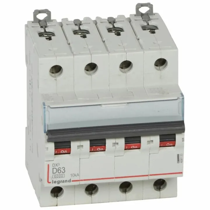 Disjoncteur Dx³ 6000-Vis/Vis-4P-400V~-63A-10Ka-Courbe D-Peigne Hx³ Trad 4P - 4M