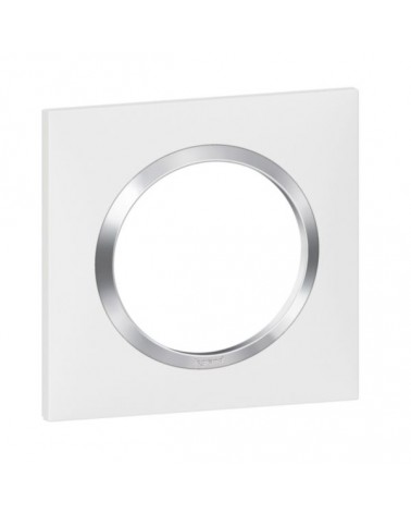 Plaque Carrée Dooxie 1 Poste Finition Blanc Avec Bague Effet Chrome