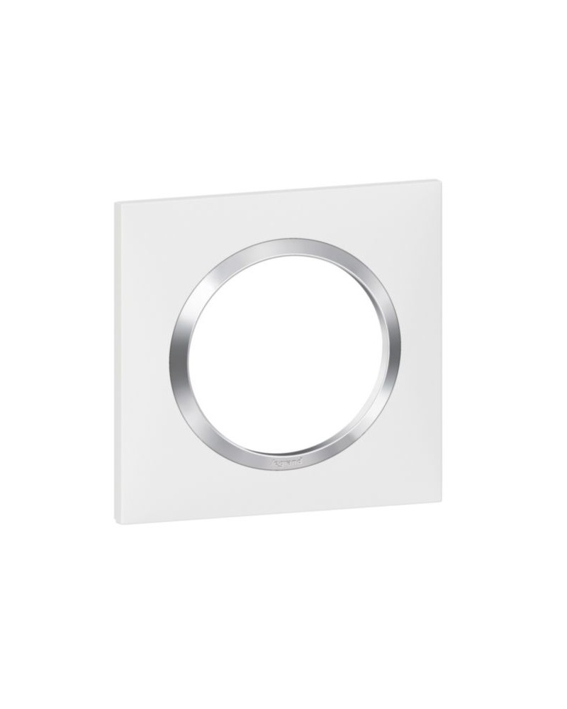 Plaque Carrée Dooxie 1 Poste Finition Blanc Avec Bague Effet Chrome