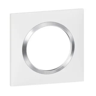 Plaque Carrée Dooxie 1 Poste Finition Blanc Avec Bague Effet Chrome