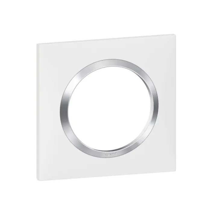 Plaque Carrée Dooxie 1 Poste Finition Blanc Avec Bague Effet Chrome