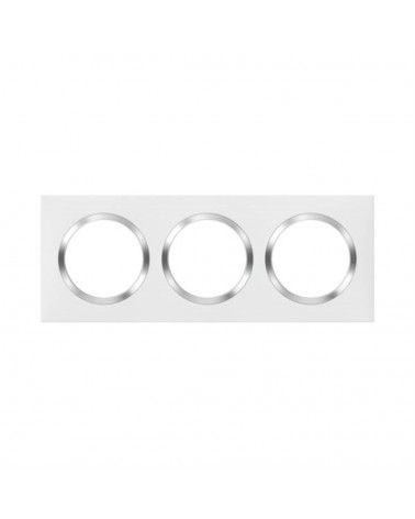 Plaque Carrée Dooxie 3 Postes Finition Blanc Avec Bague Effet Chrome