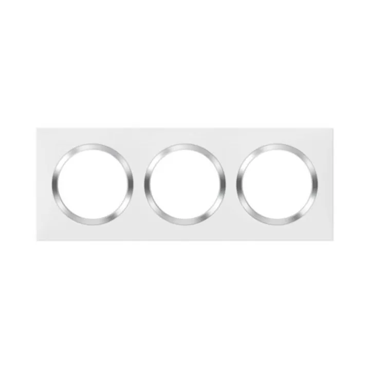 Plaque Carrée Dooxie 3 Postes Finition Blanc Avec Bague Effet Chrome
