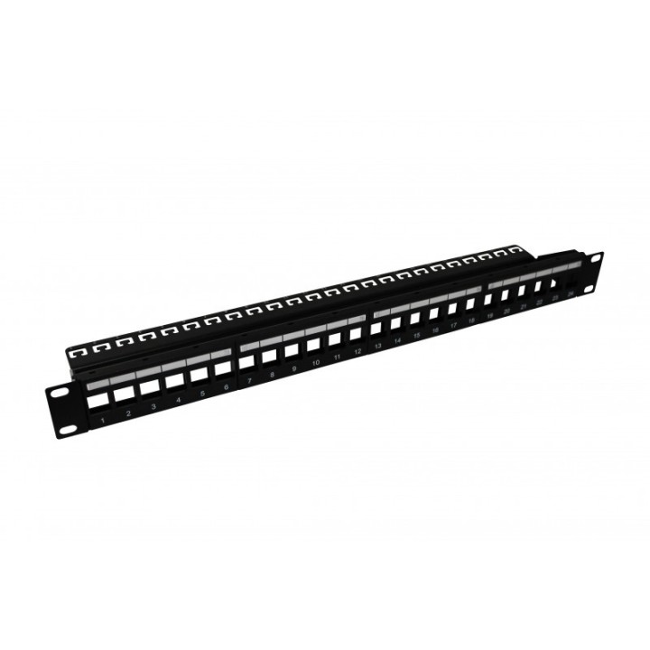 Panneau 19" 1U nu 16 ports+support de câbles-Format Keystone