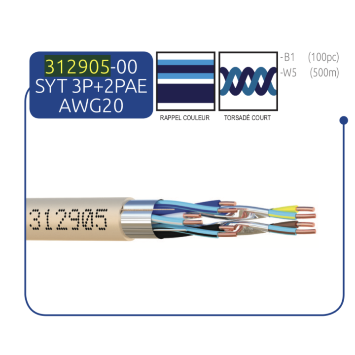 Câble Ly9St/Syt+3P+2Pae Awg20 Mic+Bus 100 M