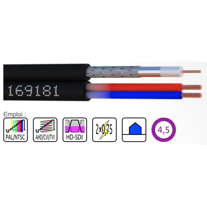 CABLE VIDEO HD-SDI  + 2x0.75    le dévidoir de 200m 169181-R2