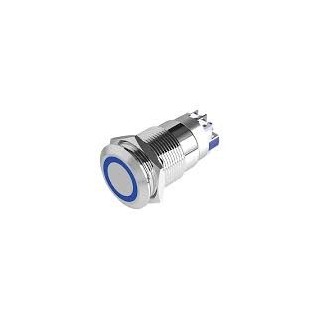 Bouton poussoir INOX bleu 19 mm NO+NC 12V DC bornier a vis