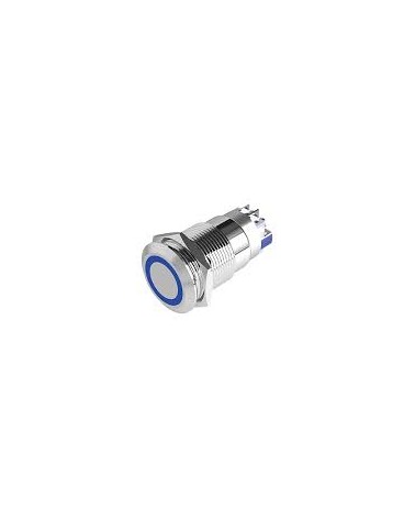 Bouton Poussoir Inox Bleu 19 Mm No+Nc 12V Dc Bornier A Vis