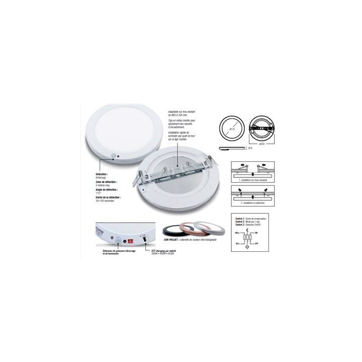 Downlight FULLSMART 18W,CCT,encastrement adaptable,sans détecteu