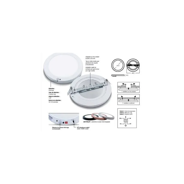 Plafonnier Downlight Fullsmart 18W, Cct, Encastrement Adaptable, Sensor Pir