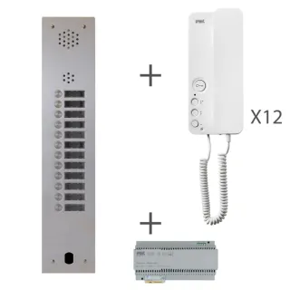 Kit Audio Préprogrammé, 2Voice, Platine Et Postes, 1 Rangée, 12 Boutons