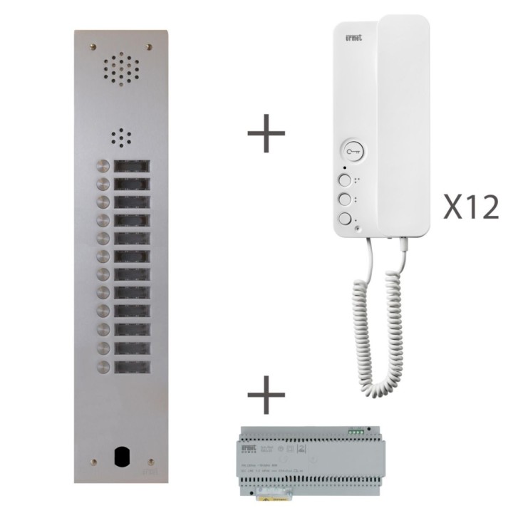 Kit Audio Préprogrammé, 2Voice, Platine Et Postes, 1 Rangée, 12 Boutons