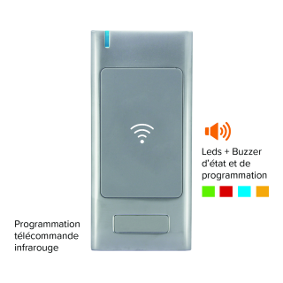 Lect. RFID AS6 Métal IP64 125 KHz EM 12/24V AC/DC 999u 2R S0 Ele