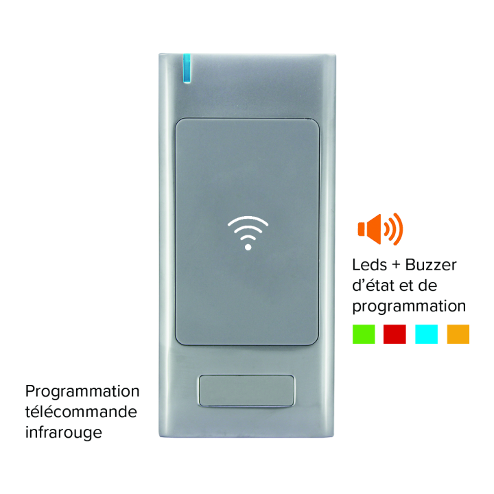 Lect. RFID AS6 Métal IP64 125 KHz EM 12/24V AC/DC 999u 2R S0 Ele