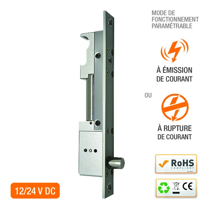 Verrou Électrique Universel 8000 N Émission / Rupture 12/24V Dc Double Contact