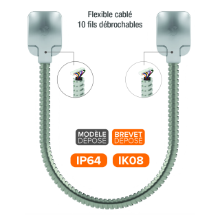 Passage de câble Ap 60 cm 10 bornes débrochables Gaine acier ino