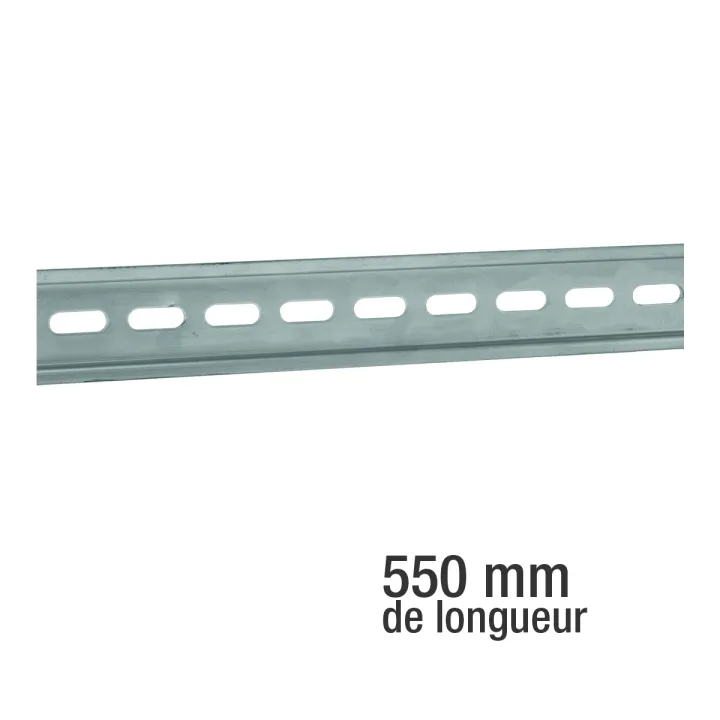 Rail Din Omega En Acier 35 X 7,5 Mm Longueur 0,55 M Trous Oblongs 15 X 6,1 Mm