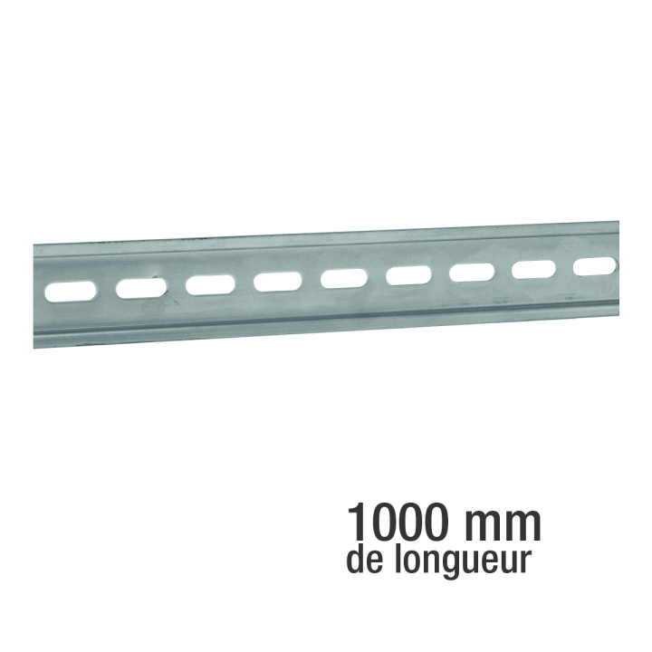Rail DIN omega  acier 35x7,5mm Long 1m Trous oblongs 15x6,1mm